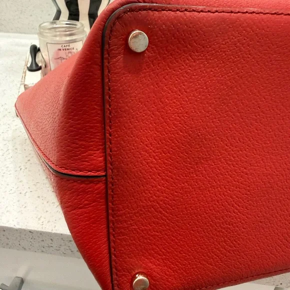 kate spade red leather tote with signature bow detail - Picture 6 of 8